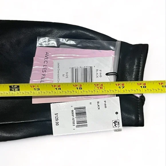 Avec Les Filles Oversized Faux Leather Cropped Biker Jacket - Black - M - Picture 6 of 11